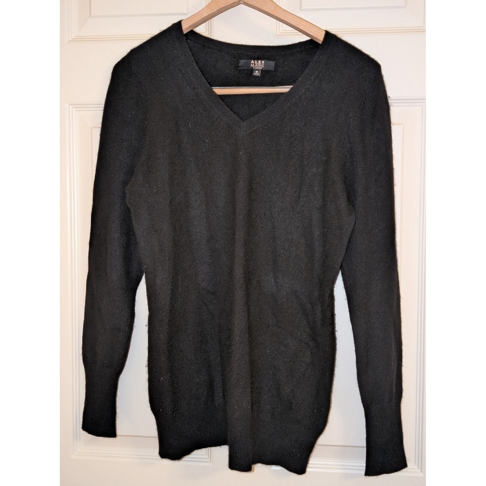 Alex Marie 100% Cashmere Sweater Women's M Black V-Neck Long Sleeve